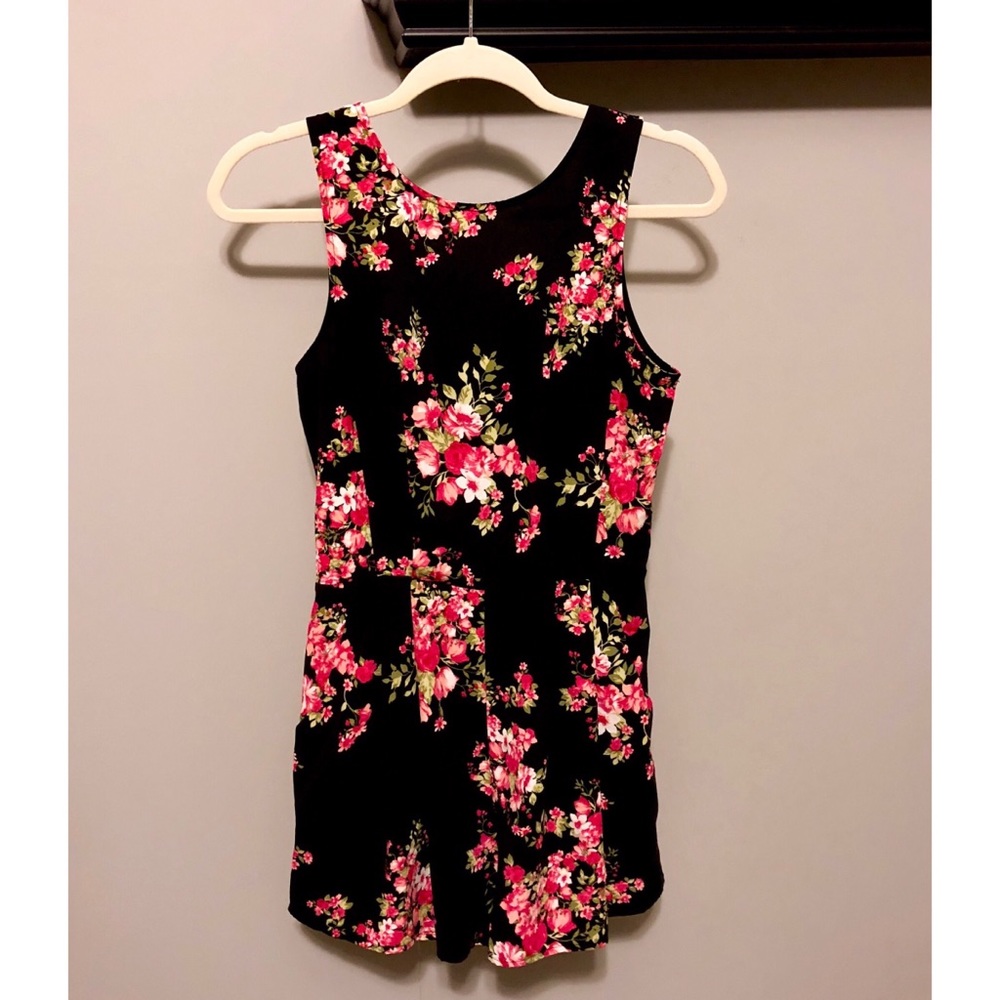Black Floral Romper with Red Roses